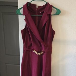 Elegant Burgundy Jumpsuit with Gold Chain Detail